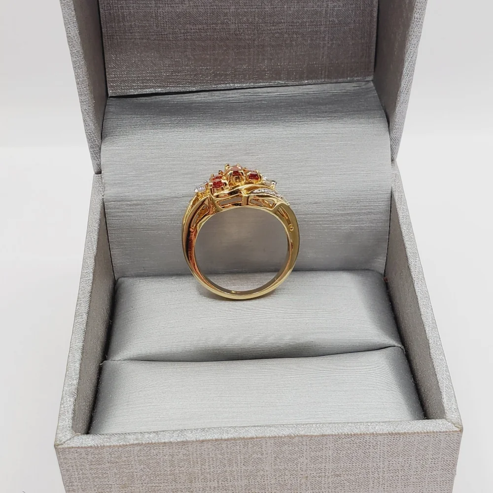 Genuine Mandarin Spessartite Orange Garnet Yellow Gold Tone / 925 Silver Ring